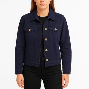 Michael Kors Denim Jacket Gold Button Front Stretch Fitted Blue Size‎ Small